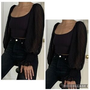 URBAN OUTFITTERS Women’s Black CYNTHIA CLIP DOT Long Sleeve Crop Top Size Small